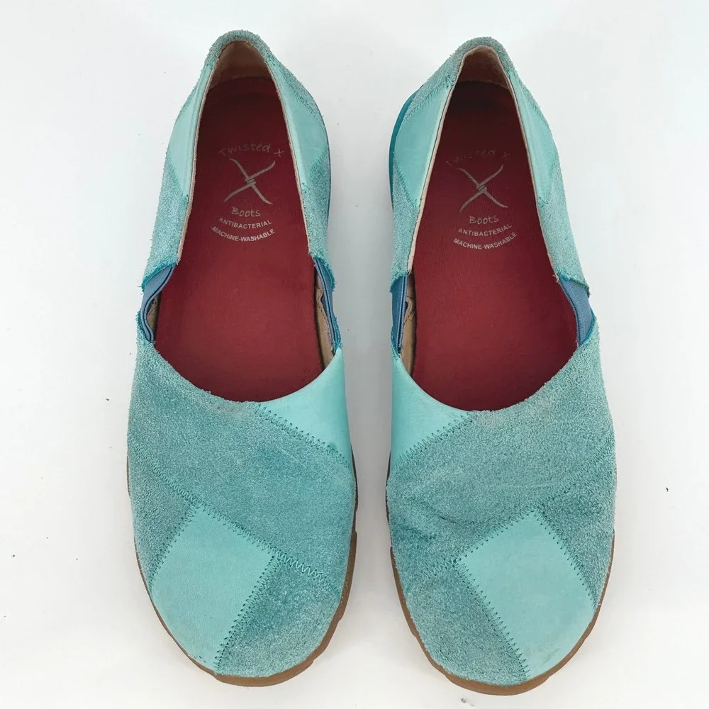 Twisted X Kicks Turquoise Teal Leather Patchwork Driving Loafers Shoes 8M